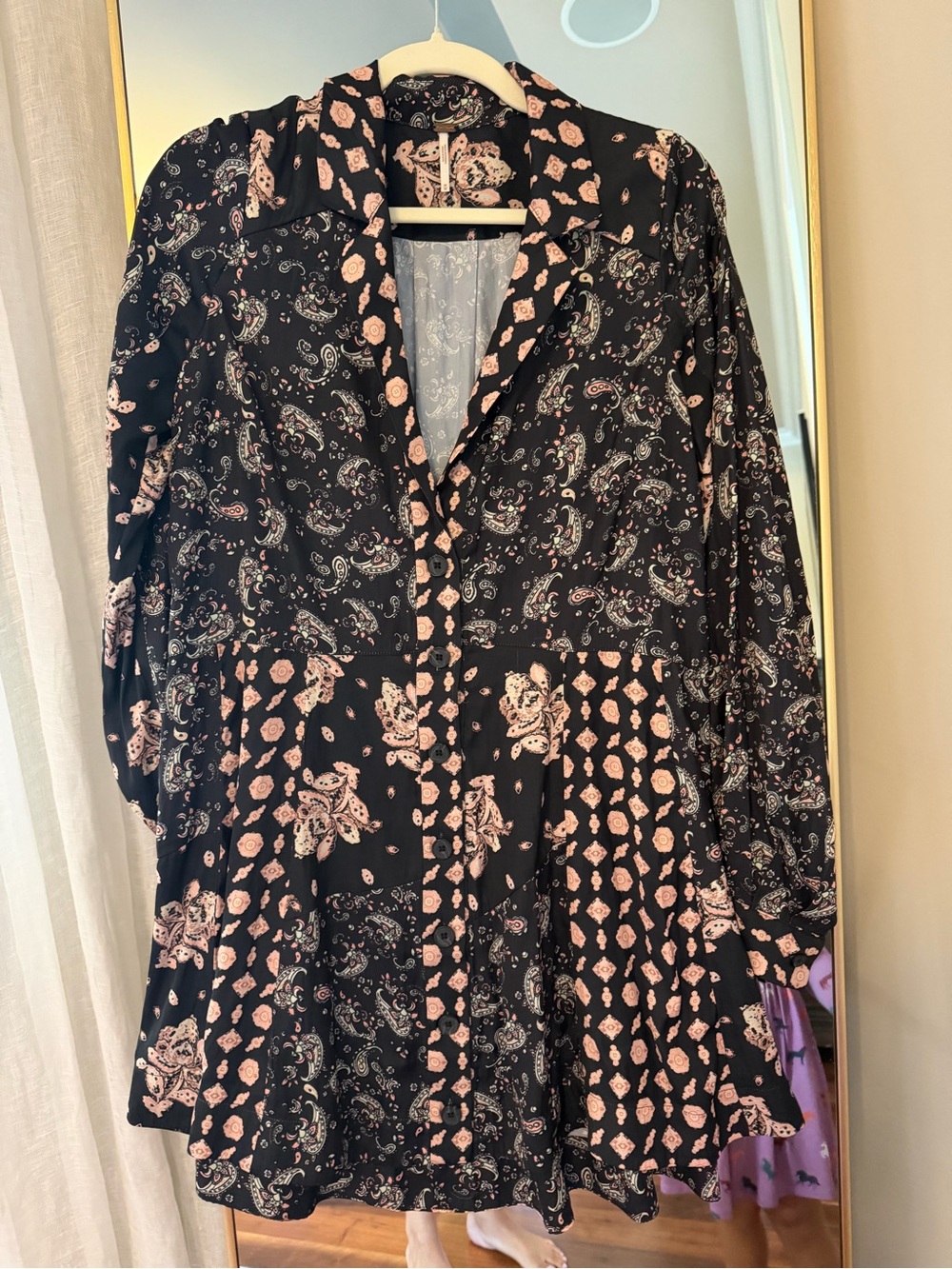 Free People Black and Blush Paisley Patchwork Dress
